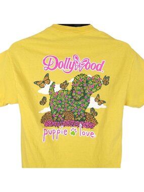 Dollywood Puppie Love T Shirt Mens Size Medium Yellow Dolly Parton Flowers